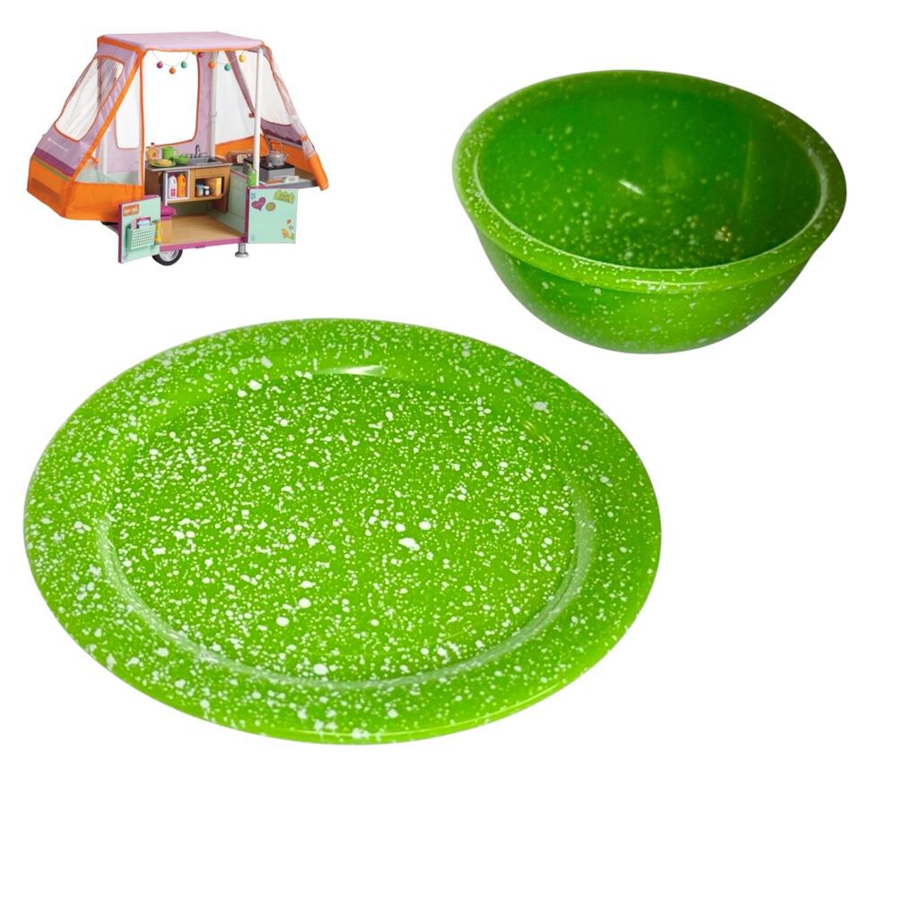 American Girl Camp Plate Bowl Set Pop Up Camper Accessories Lunch Dinner Kitchen